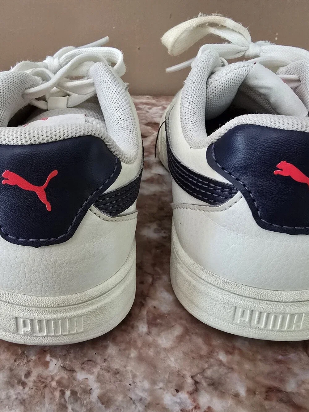 Puma Kids White Sneakers with Red Logo Accents Size 1C